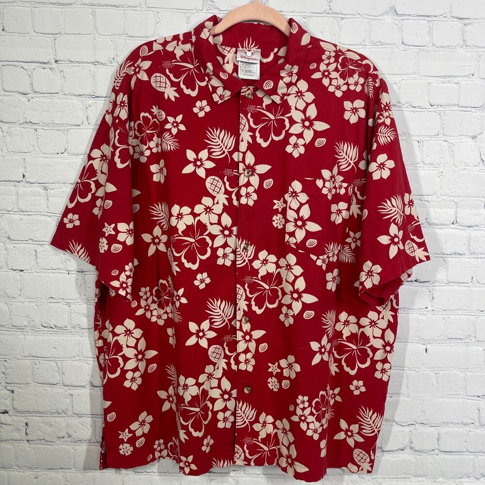 Diney Shirt Men Large Hawaiian Floral Red Michey Minie Button Down Short Sleeve